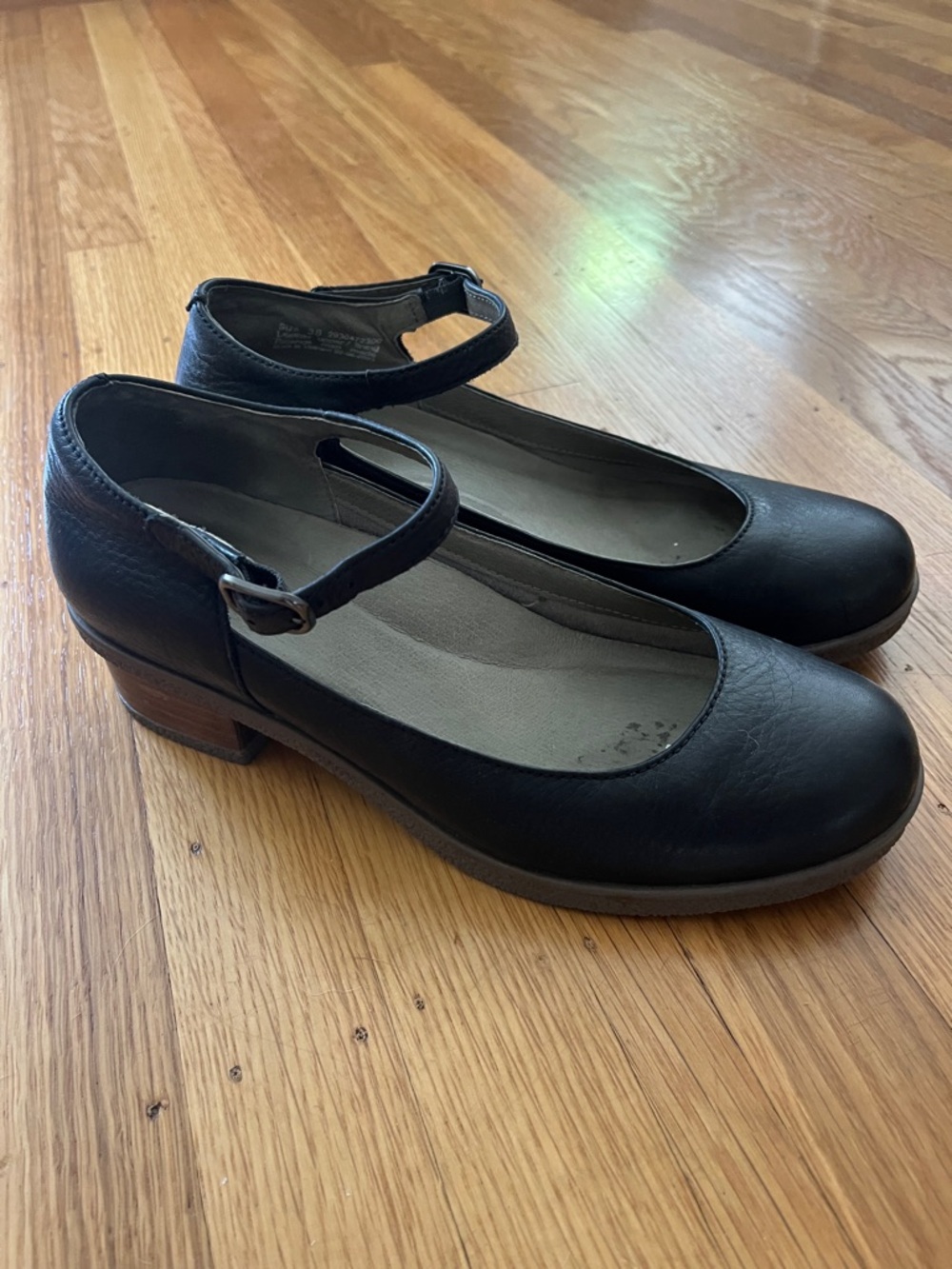 Dansko Black Mary Jane Clogs with Ankle Strap and Wedge Size 38/8